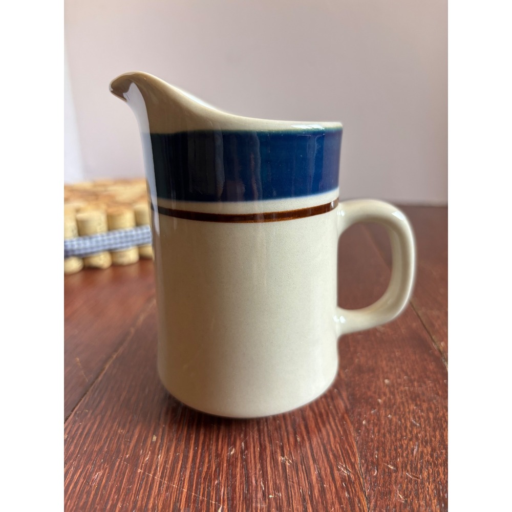Carousel Stone Ware 802 Blue Creamer Pitcher Vintage Japan Stoneware Navy Brown